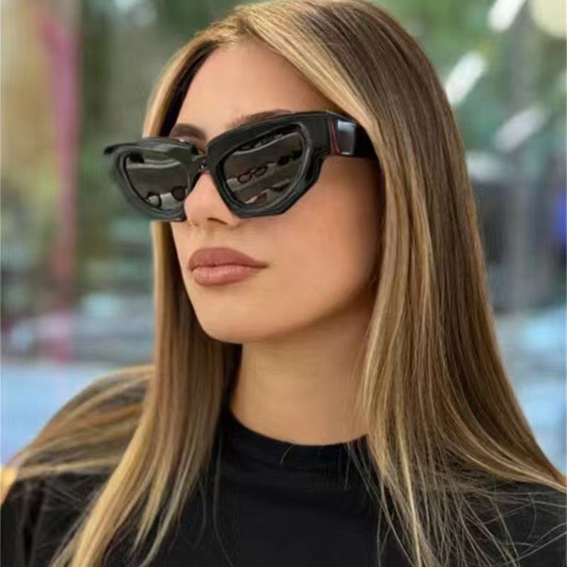 New Personalized Fashion Cat Eye Sunglasses Instagram Trendy Irregular Water Chestnut Hip Simple Leisure Street Photography Sunglasses