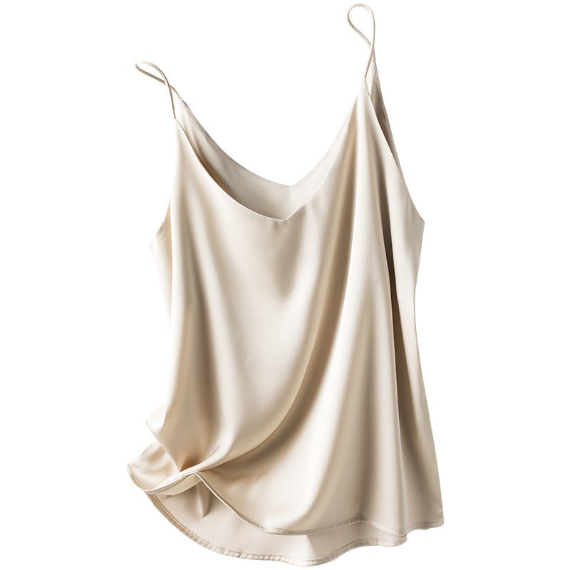 V-neck single shoulder camisole women's satin solid color tank top