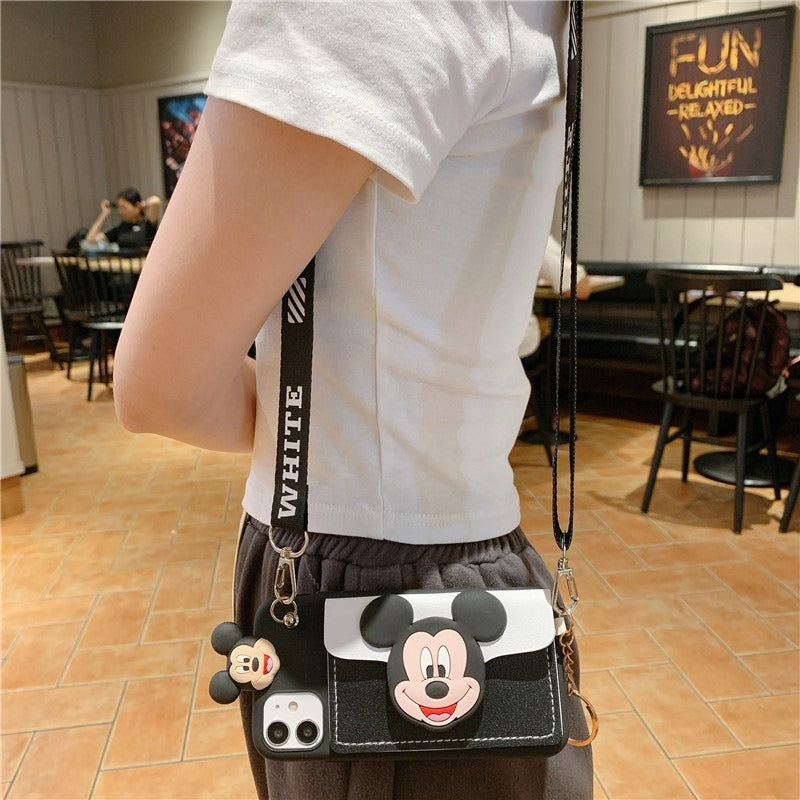 Suitable for Apple 14 Messenger mobile phone case iphone13 Mickey and Minnie card coin purse cartoon