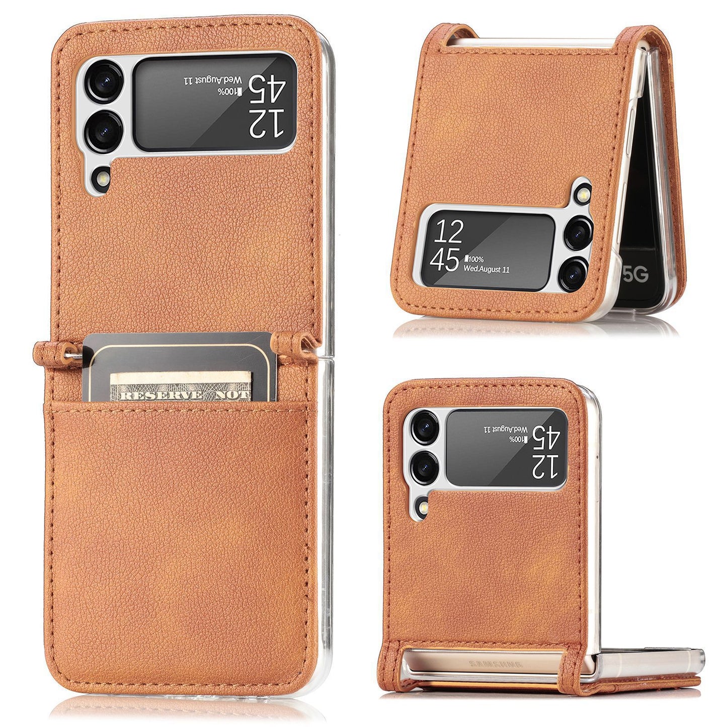 New Style For Samsung Z Flip3 Phone Case All Inclusive Card Leather Galaxy Z Flip3 Cover