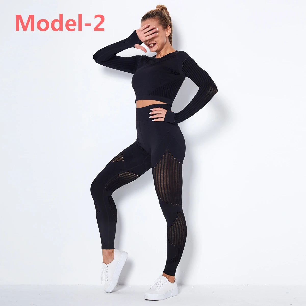 Women Seamless Gym Sets High Waist Gym Mesh Leggings Shirts Suit Long Sleeve Fitness Workout Sports Running Thin Sport Sets