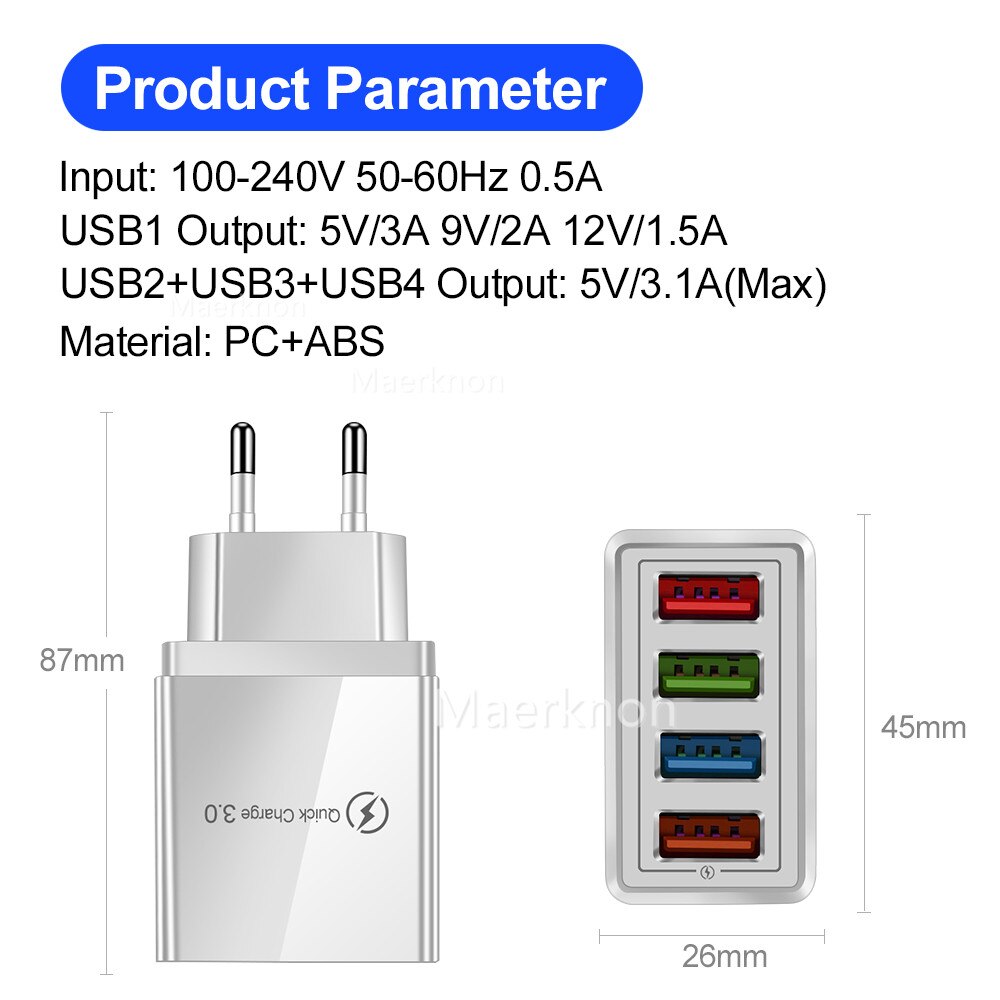 Quick Charge 3.0 USB Charger For iphone 13 12 pro max Fast Wall Charging for Samsung Xiaomi mi Mobile Phone Chargers Adapter